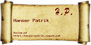 Hanser Patrik névjegykártya